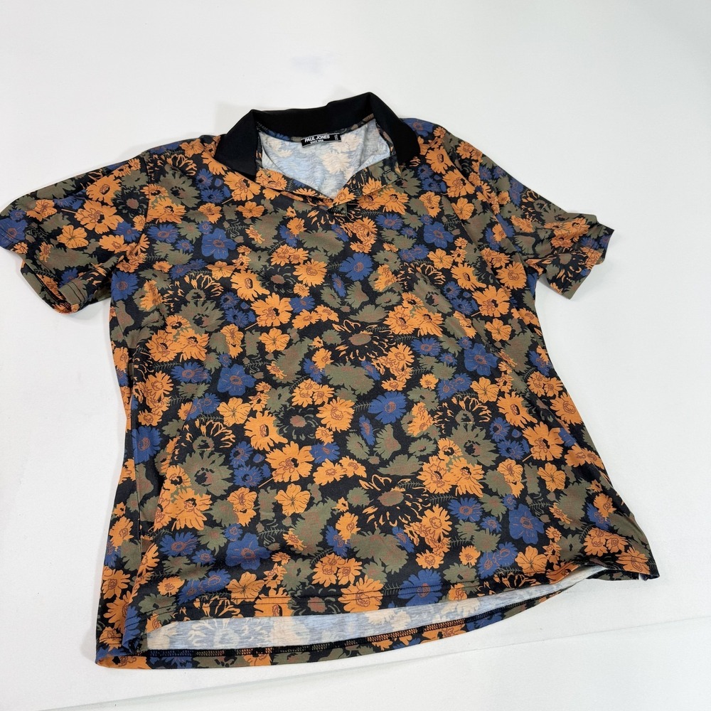Paul Jones Polo Shirt Mens 2XL Floral Print Short Sleeve Stretch Casual Golf